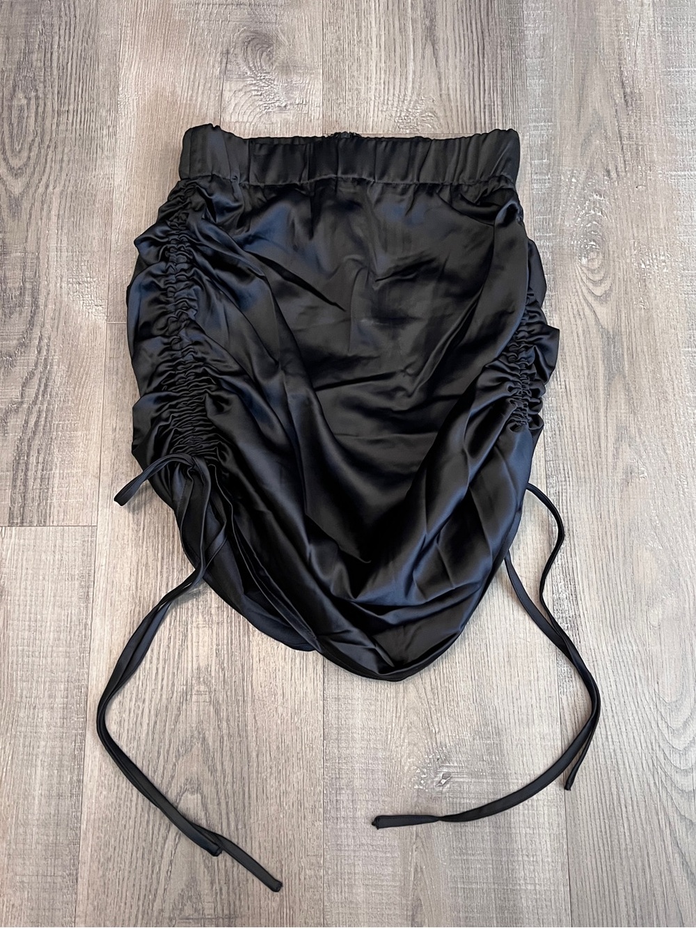 Showpo. Black Satin Adjustable Ruched Skirt